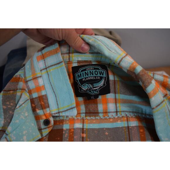 Angry Minnow Shirt Mens XL Blue Button Up Flannel Right Kind Of Weird Plaid - Picture 4 of 5